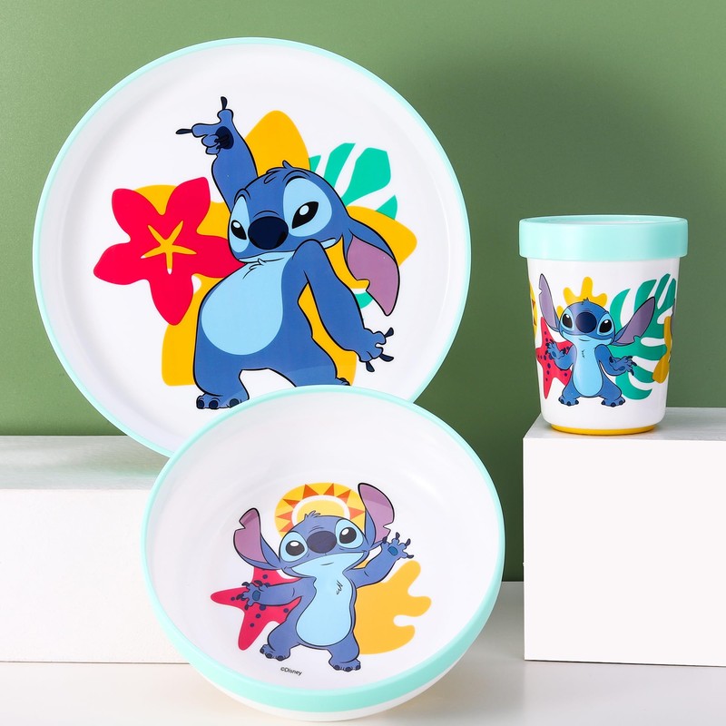 Stitch 3pcs Reusable Bicolor Premium Kids Dinner Tableware Set Plate,
