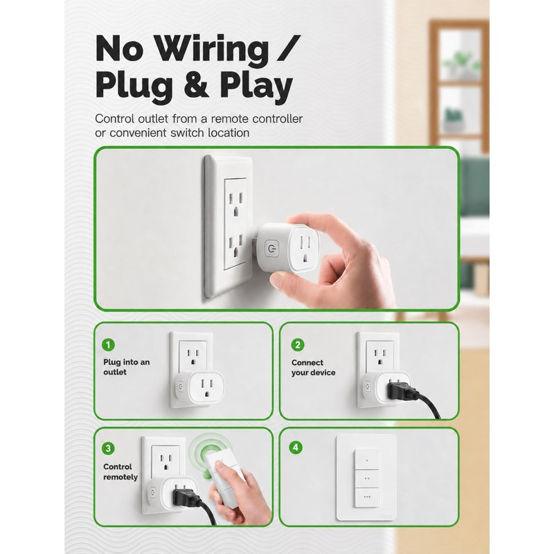 MOES Wireless Remote Control Outlet Switch, 15A, 1 Outlet 1