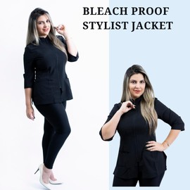 Top Scrubs for Women, Aestheticians Uniform for Spa, Black Esthetician Scrubs for Women 3/4 Sleeves.Bleach Proof Stylist Jacket. (x_s)