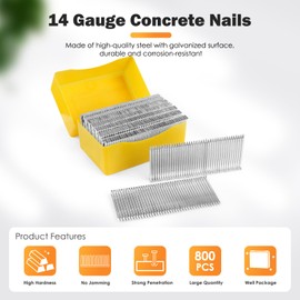KIMSING ST38 Concrete T-Nails, 14 Gauge 38mm Length, 800PCS/BOX, Galvanised Concrete Nails with Smooth Shank for Concrete T-Nailers