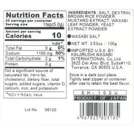 Kinijrushi Japanese Genuine WASABI SALT (3.5oz) - Gluten Free, Vegan, Salt, Japanese, Salt, Popcorn, Japanese Snacks, Popcorn Salt, Rice, Chips, Rice, Keto, Flavored Salt, Topping. Flavor, Onigiri