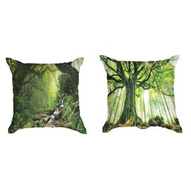 Ulticool - Cushion Cover - Natural Trees Waterfall - Set of 2 Designs - 45 cm x 45 cm - Decorative Cushion without Filling - Cushion Cover Accessories for Sofa/Bed - Green