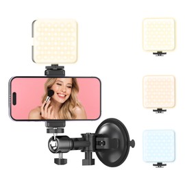 Voinap Suction Cup Mirror Phone Holder with Rechargeable Light, Versatile Wall Phone Mount for Content Creator, Mirror Tripod for Car Bathroom All Smooth Surface