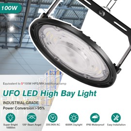 Fosingut LED UFO Industrial Lamp, 100 W Super Bright Indoor Spotlight UFO LED Workshop Lamp, 6500 K Cool White IP65 Waterproof High Bay Light Chandelier for Factories, Garages, Warehouses