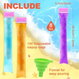 【Upgrade】LOMIMOS 100PCS Disposable Ice Popsicle Mold Bags,Double Zipper Rose-red BPA Free Freezer Tubes With Funnel for Healthy Yogurt Stick Juice Fruit Smoothies Ice Pops Family Party(11"x1.96")