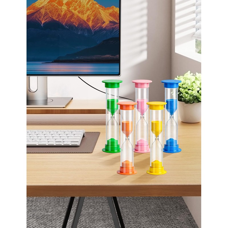 15Pcs 5 Min Sand Timer,Plastic Hourglass Visual Sand Clock Colorful