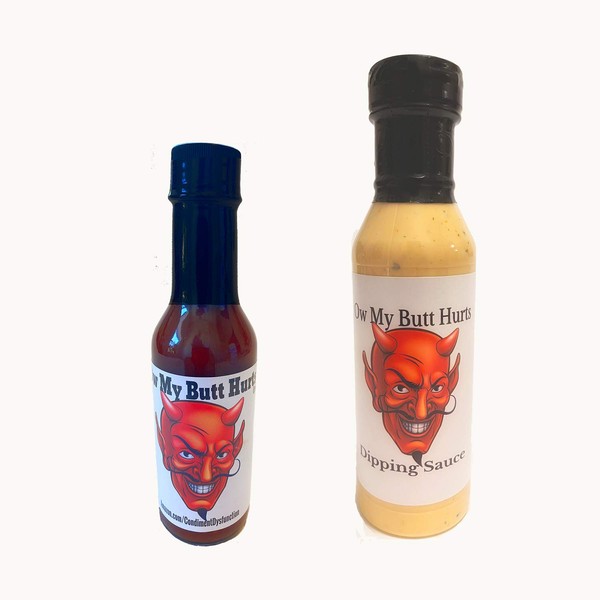 Ow My Butt Hurts Devilicious Two Pack | 5 oz Reaper Scorpion Hot Sauce | 12 oz Ghost Chile Ranch Dipping Sauce & Dressing | Super Condiment Duo | Super Hot But Tasty Heat!