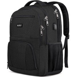 Rucksack Herren, Schulrucksack Jungen Teenager, Laptop Rucksack 15,6 Zoll Laptoptasche für Schule Arbeit mit USB Ladeanschluss, Anti Diebstahl Business Reisen Rucksack, Schwarz