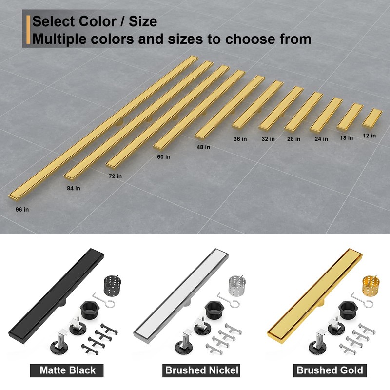 EBYTE Linear Shower Drain, 12 Inch Brushed Gold 304 Stainless