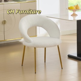 Teddy Fabric Dining Chairs With Curved Backrest and Golden Metal Legs for Kitchen or Dining Room White Chaircolor: 1, size: As show