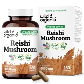 Wild & Organic Reishi Mushroom Extract Capsules - 180 Count - Immune Support Supplement