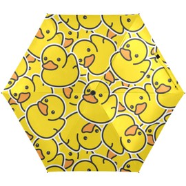 JHKKU Cute Yellow Rubber Duck Mini Travel Umbrella, Small Compact Portable Umbrella for Sun and Rain, Windproof Parasol with 95% UV Protection for Women Kids