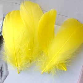 100Pcs Yellow Natural Goose Feathers, 3-5Inch Centerpieces Feahers Bulk Colorful Feathers for DIY Hat Craft Wedding Christmas Party Home Decoration