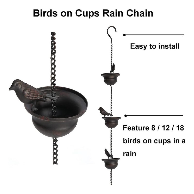 NISHZHU 1 x Rain Chain for Gutters, Mobile Birds on