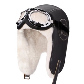 Peicees Aviator Hat with Goggles for Adult Pilot Cap Vintage Goggles Costume with Fur Ear Flaps Winter Trapper Hat