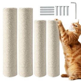 4 Pack Cat Scratching Post Replacement, 11.8 x 2.7 Inch Sisal Poles with M8 Screws, Refill Parts for Indoor Cat Towers and Furniture Repair