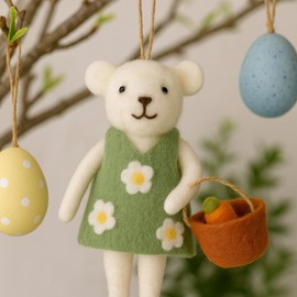 Heaven Sends Felt Mouse Lamb Hanging Decoration – Adorable Easter Ornament with Flower Dress & Basket – Springtime Home Décor & Gift Idea - H 14cm x L 10cm x W 4cm