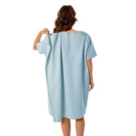 voeeron Hospital Gowns for Women Soft Short Sleeve Patient Gown Open Back Snap Adaptive Clothes with Pockets (Light Blue,M)