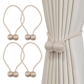 Magnetic Curtain Tiebacks Pack of 4, Curtains Tiebacks Black Curtains Holder with Magnets, Curtain Holder Tiebacks for Curtain Clips, Curtains Home, Office, Decoration (Beige)
