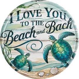 MiniTPoLin Sea Turtles Love You to Beach Metal Sign 8x8in Round Vintage Coastal Plaque for Bathroom Bedroom Wall Decor Beach House Gift