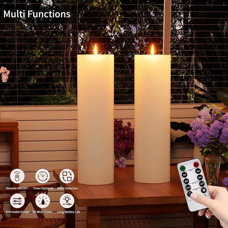 14" x 4" Large Outdoor Candle with Timer Waterproof Flickering