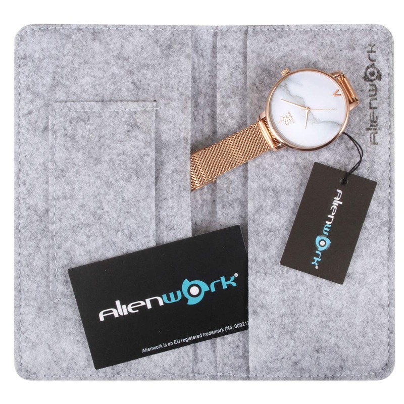 Alienwork SK Minimalist Women's Ultra Flat Elegant Watch, Rose Gold/White/Mesh