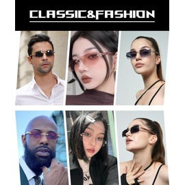 Heptagram Rectangle Fashion Rimless Sunglasses for Women Men Gangster 90s Frameless Shades Retro Vintage Trendy Eyewear (3 Pcs-gradient Brown Lens+gradient Grey Lens +Gradient Blue Lens)