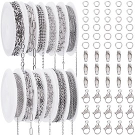 SOFPLATE 12 Rolls 32M/105 Feets Cable Chain Roll Silver Paper Clip Chain Bulk Stainless Steel Textured Ball Paperclip Venetian Link Connector Chains Kits for Jewelry Making Necklace Bracelet DIY Craft