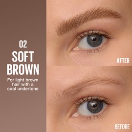 Maybelline New York Brow Inserts, 2-in-1 Eyebrow Pencil Pen and Fiber Gel, 0.015MM Triple Tip for 100 Hair-Like Strokes in 30 Seconds, 36-Hour Wear, Smudge-Proof, Shade: Soft Brown 2