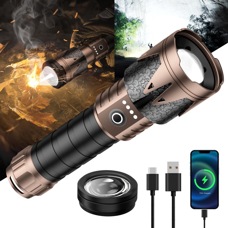 SKYFIRE Rechargeable Flashlights High Lumens with Ignition Lens,5000 Super Bright