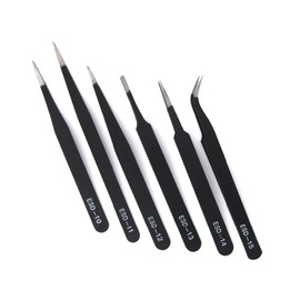 6 Pieces Precision Tweezers Set, ESD Safe Anti-Static Stainless Steel Tweezers, Non-Magnetic Curved Tweezers for Jewelry, Crafts, Electronics