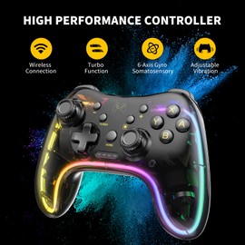 Gozxaiv Switch Controller, Wireless Switch Pro Controller Compatible with Switch/Lite/OLED Pro Controller Switch Support Turbo, Wake-up Function, Adjustable Vibration, Colorful LED and 6-Axis Gyro