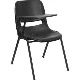Flash Furniture Plastic Classroom Chair in Black with Right Arm Tablet