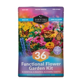 Survival Garden Seeds Functional Flower Garden Kit - 36 Pack Starter Collection - Perennial & Annual Varieties - Bee, Butterfly, Hummingbird, Pollinator Friendly - Open-Pollinated Heirloom Seeds