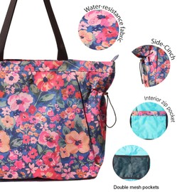 ESVAN Yoga Tote Bag for Women Shoulder Bags Drawstring for Office Workout Travel Carryall Pilates Gym and Beach (Blue)