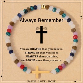 Nymerianoble Easter Gifts for Adults Women Gold Cross Bracelets Colorful Small Beaded Bracelets Christian Gifts Jewelry for Women