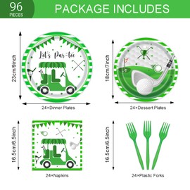 96 Pcs Golf Party Supplies Set Golf Happy Birthday Plates Sport Theme Tablewear and Napkins Let's Partee Birthday Party Decorations Serves 24 Guests