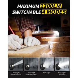 ANYLiGHT Led Work Light with 4 Modes,1200LM Portable COB Magnetic Light,3350mAh Recharge Spotlight and Floodlight,150° Rotate IP65 Waterproof for Car Repair and Camping, BLACK (1 Pack Without Hook)