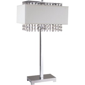 ORE International 733WH Square Crystal Table Lamp, 28-Inch Height, White