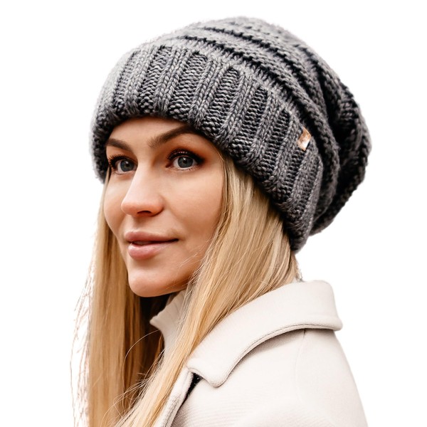 TOP-EX M/L/XL 100% Wool Slouch Beanie Women's Warm Winter Hat