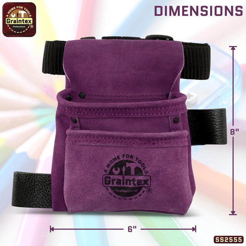 Graintex SS2555 2 Pocket Children Tool Pouch Purple Color Suede