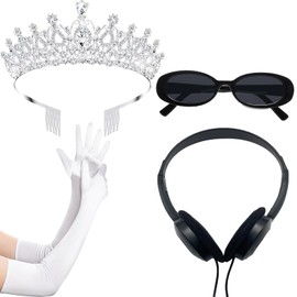 Brimekichio White Tiara Gloves Sunglasses Headphones, Princess Costume Accessories for Women, Princess Cosplay Bachelorette Party Decorations