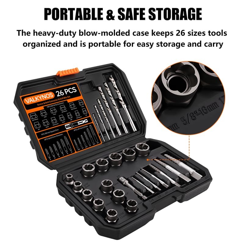 Valkynos 26 Pcs Bolt Extractor Kit and Left Hand Drill