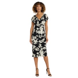 Maggy London Women's Draped Short Sleeve Mini Dress, Black/Ivory