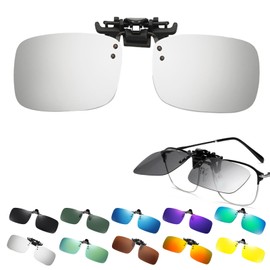 Penguinfly Men's Polarized Clip-on Sunglasses, Flip Up from Above Glasses, With Hard Case, Wide, For Driving, Popular, Fishing, Clip-on Sunglasses, Silver