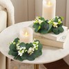 4 Pcs Wedding Candle Rings - Green Eucalyptus Leaves Wreath