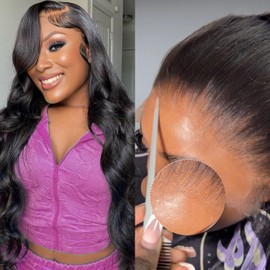 Lashey 0.1mm Ultra-thin HD Lace Frontal Wig 13x4 Full Front Wig Body Wave Human Hair 180% Density Invisible Bleached Scalp Knots Pre Plucked Vivid Natural Hairline REAL HD Lace Front Wig 16 Inch