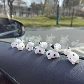 NMOHYDEU 12Pcs Cute Cow Car Dashboard Ornament, Funny Car Rear View Mirror Accessories Kawaii Cow Figurines Car Interior Accessories for Women Men