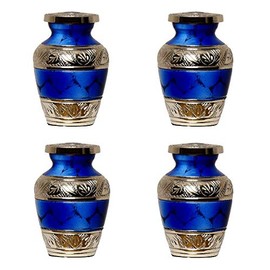 Set of 4 Piece Blue Heaven Small Mini Keepsake Cremation Urns for Human Ashes Adult Miniature Funeral Urn for Token Ashes with Velvet Bag
