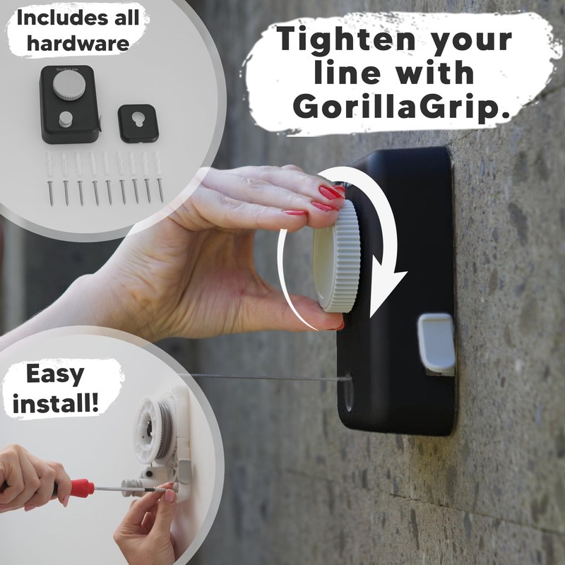 GorillaLine Max – Retractable Clothesline Indoor Outdoor, Non-Sagging Heavy Duty
